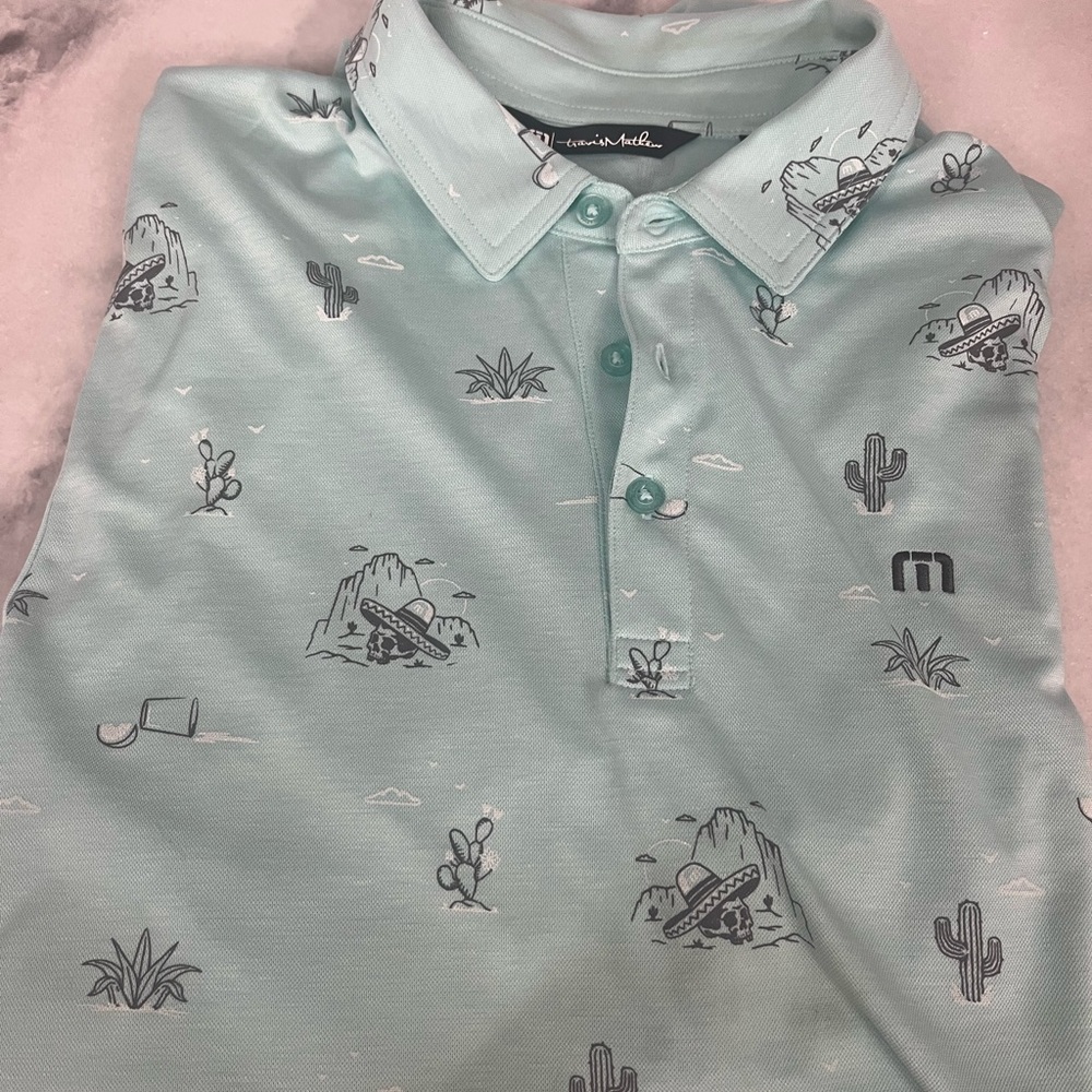 Travis Mathew Men's Light Mint Green Desert Print Polo